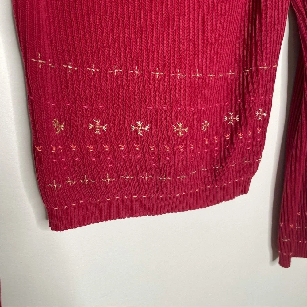 J. Crew | Vintage Red Embroidered Cardigan Sweater